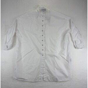 Liberte Essentiel White Ruffle Pearl Button Oversized Tunic Shirt XL Longline